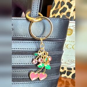 Pink Cherry Heart Bag Charm